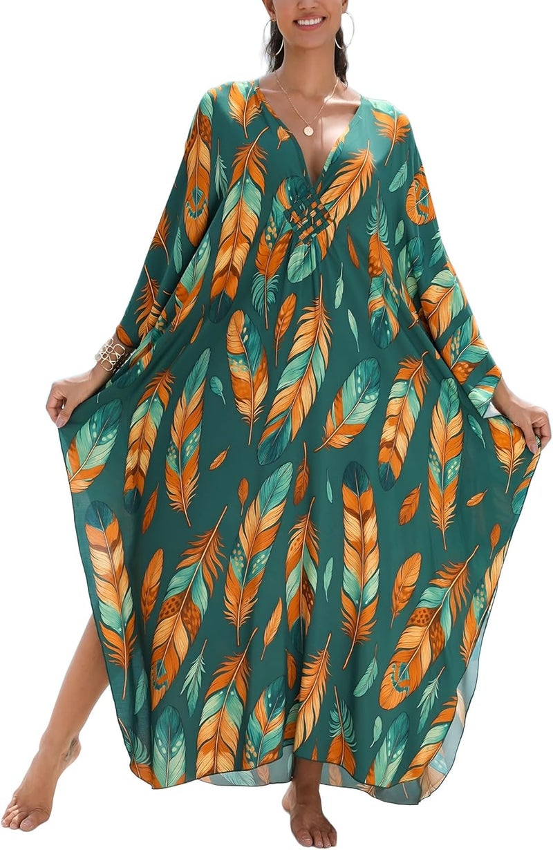 KEYLORTING Women's Plus Size Kaftan Dress – Plus Size Maxi Dress Moo Moos Beach Cover Up,Bathing Suit Cover-Up Loungewear - Image 1